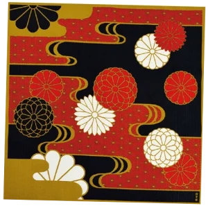 Furoshiki 50 cm chrysenthèmes noir rouge et or