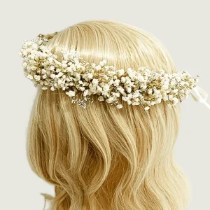 Couronne de Tête Champêtre en Fleurs Séchée Gypsophiles Naturelles