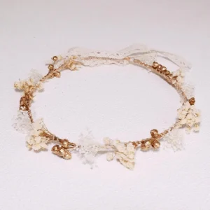 Couronne de Tête en Fleurs Séchées Dorée