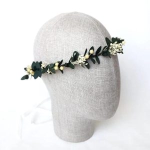 Couronne de Tête en Fleurs Séchées Gypsophile Eucalyptus