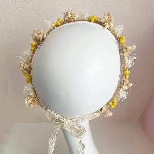 Couronne de Tête en Fleurs Séchées Jaune