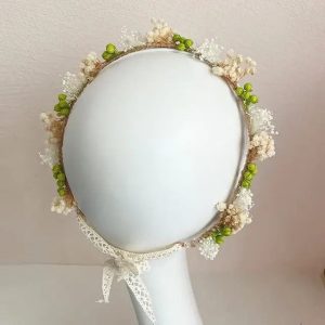 Couronne de Tête en Fleurs Séchées Verte